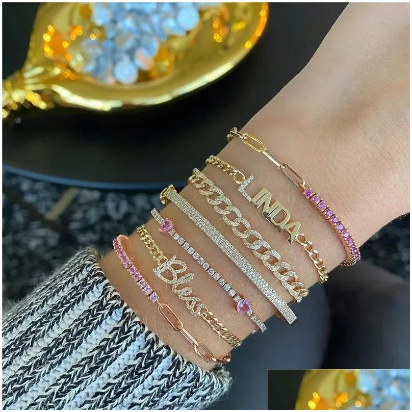 Tennis Luxury Color Cubic Zirconia Gold Bracelets For Women Girls 2022 New Trend Chain Jewelry Drop Delivery Oturj