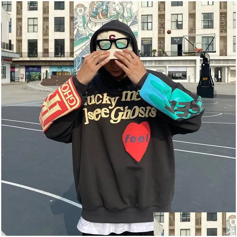 Men`S Hoodies & Sweatshirts Mens Men Iti Letter Printed Lucky Me I See Ghosts Fleece Streetwear Harajuku Hip Hop Sweatshirtsm Drop De Otafl