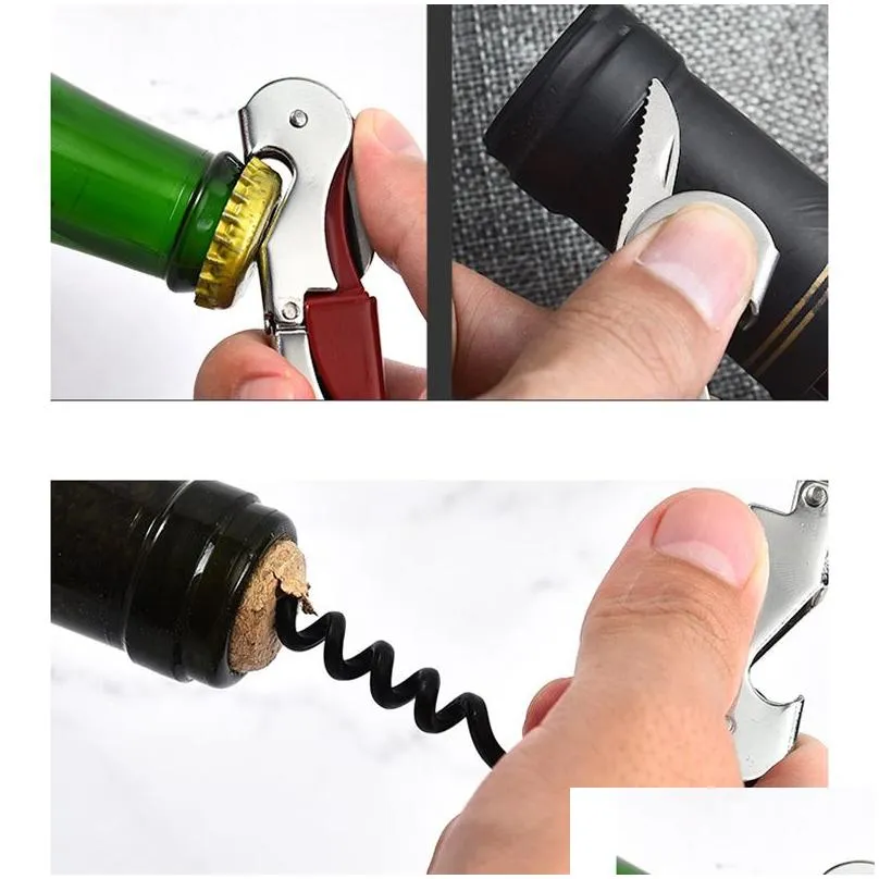 wine corkscrew stainless steel bottle opener knife pull tap double hinged corkscrews household kitchen tools
