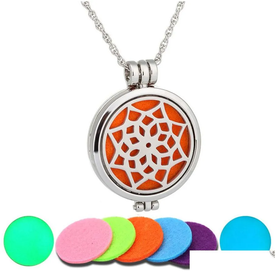 Other Jewelry Sets Tree Of Life Cross Snowflake Necklace Luminous Aromatherapy Stainless Steel Per Oil Diffuser Essential Necklaces P Dhs5M