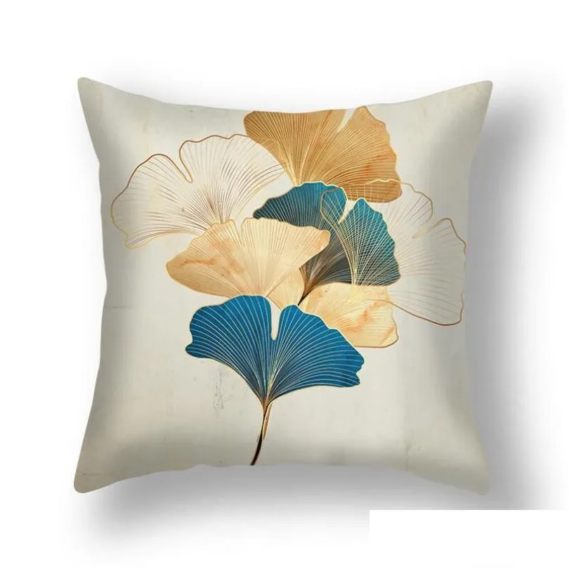 Pillow Case Hand Painted Ginkgo Leaves Polyester Short P Modern Floral Chair Cushions Cases Living Room Decor Throw Pillows Drop Deliv Dh8Mb