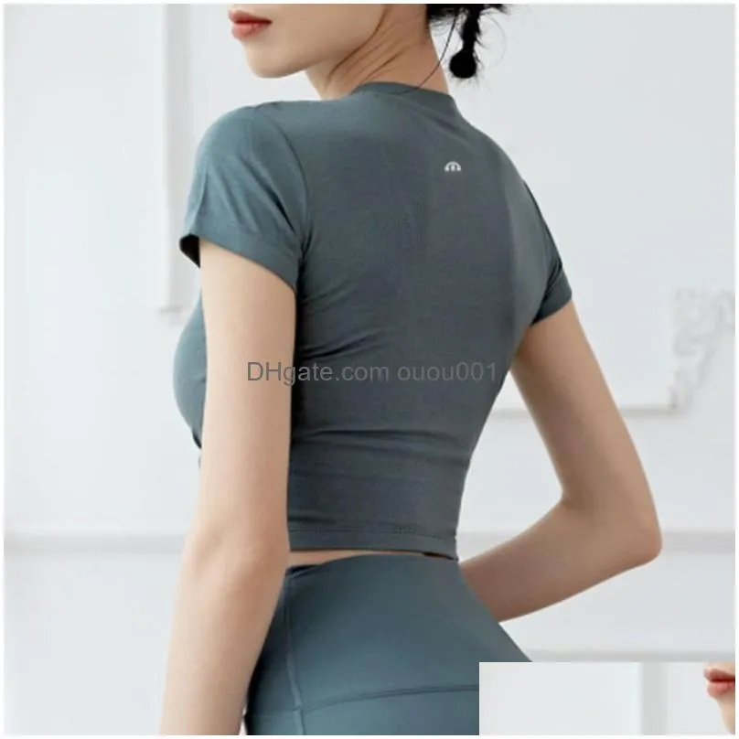 Yoga Outfit Lu Align New Fitness Ladies Short-Sleeved Short T-Shirt Outdoor Sports Running Sweat-Absorbing Quick-Drying Top Drop Deliv Dhvpo