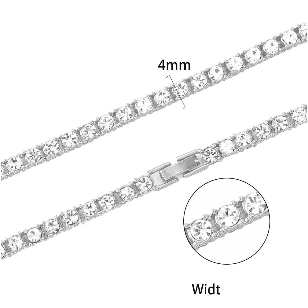 Tennis, Graduated New Classical 4Mm Tennis Chain Necklace Iced Out Bracelet Men Fashion Hip-Hop Jewelry Women 8/16/18/20/24/30Inch Cho Ot8Cr