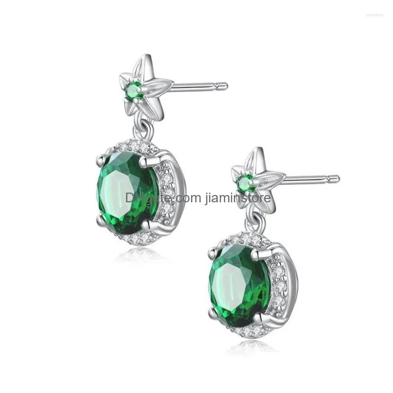 Stud Earrings For Women Real 925 Sterling Sier Flower Fashion Jewelry Emerald With Diamond Engagement Gift Drop Delivery Dhpmv
