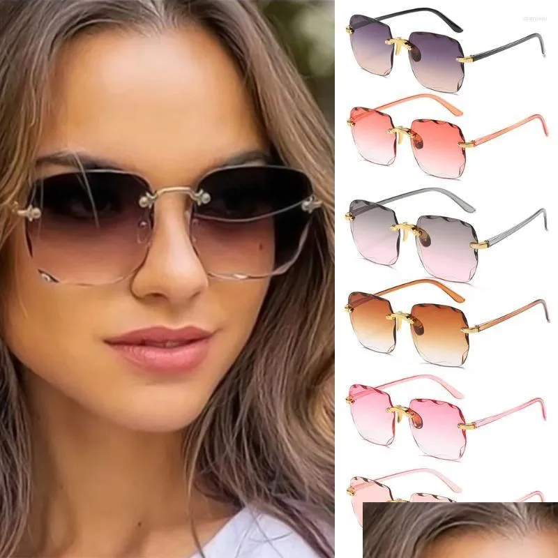 Outdoor Eyewear Vintage Transparent Gradient Sun Glasses Shades Square Rimless Sunglasses For Women Frameless