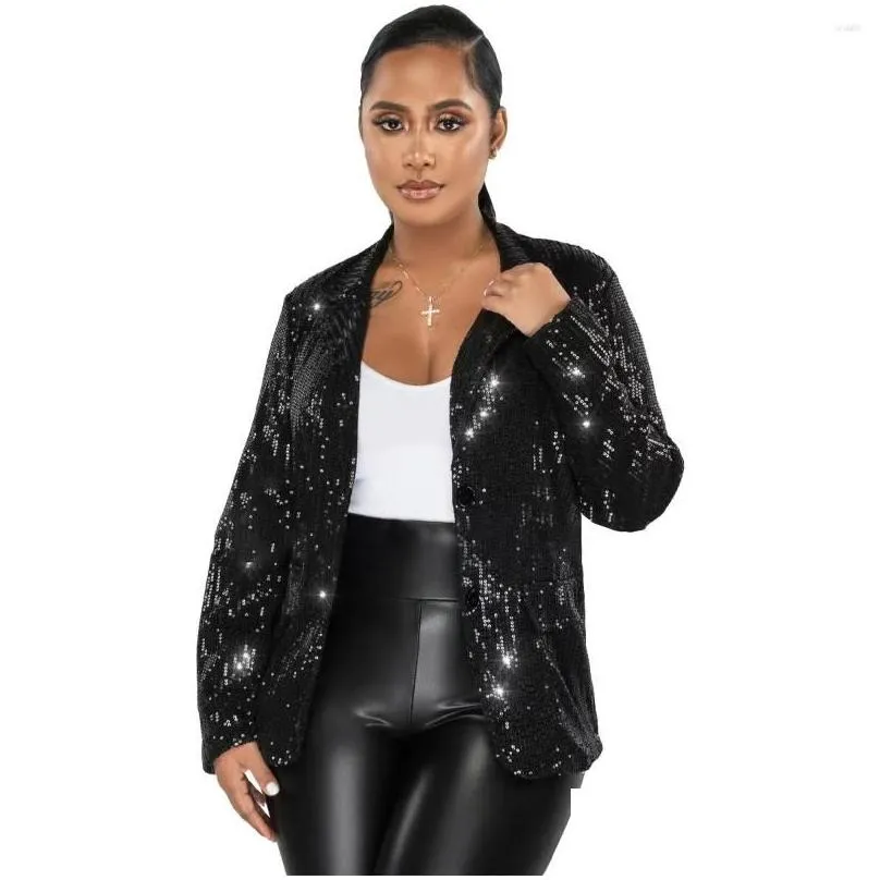 Women`S Suits & Blazers Womens Women Sequin Blazer Jacket Shiny Glitter Sparkle Long Sleeve Open Front Work Office Casual Lapel Butto Dhu0R