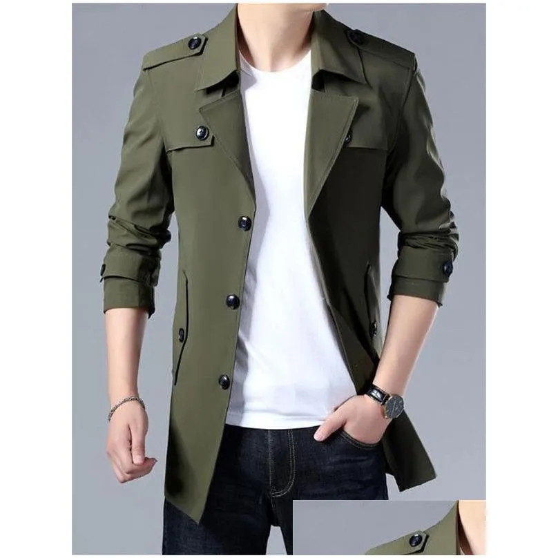 Men`S Trench Coats Mens Men Long Jacket Spring Autumn Casual Windbreaker Overcoat Fashion Button Jackets M-7 Xl Drop Delivery Apparel Dhsn6