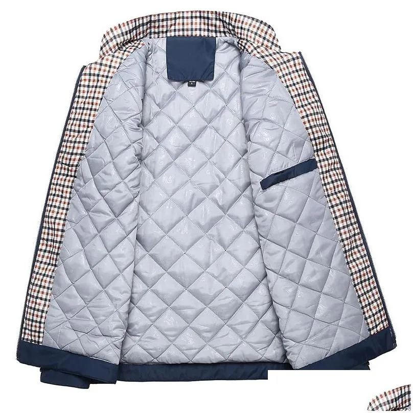 Men`S Jackets Mens Winter Cotton-Padded Solid Color Jacket Men Rhombus Seam Cotton Man Coat Overcoat Drop Delivery Apparel Clothing Ou Dh6Ap