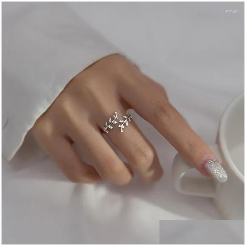 Cluster Rings 925 Sterling Sier Branch Leaves Diamonds Open Finger For Women Exquisite Ring Fashion Accessory Jewelry Bijoux Drop Del Dhwni