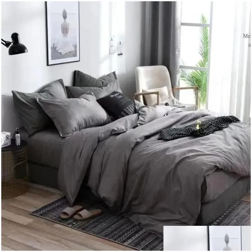 Bedding Sets 3Pcs Couple Duvet Er With Pillow Case Nordic Comforter Set Quilt Queenking Double Or Single Bed 231009 Drop Delivery Dhbrl