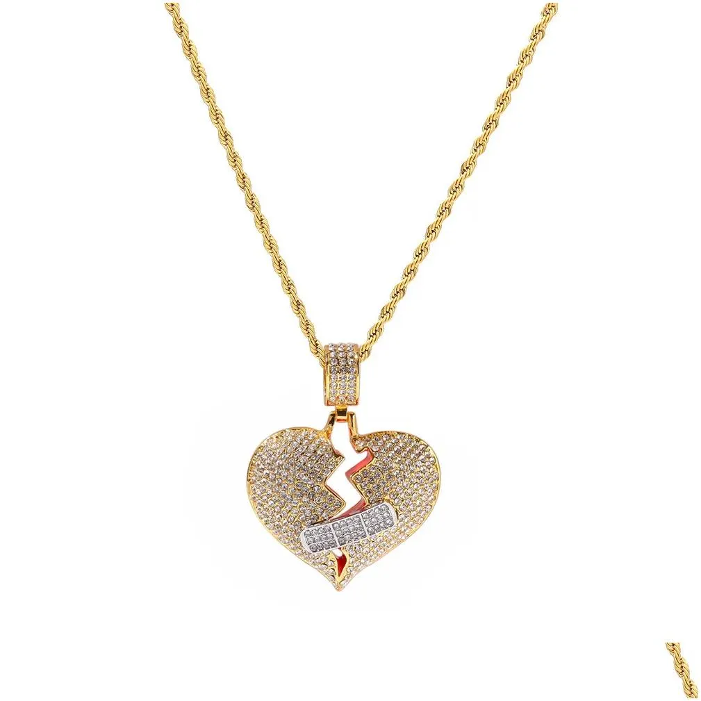 Pendant Necklaces Fashion Broken Heart Bandage Necklace Statement Gold Sier Plated Hip Hop Men039S Jewelry Gift Drop 7262274 Delivery Otvin