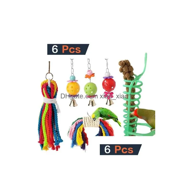 supplies 6 pcs bird toys parrot foraging toys colorful rope swing chewing hanging perches feeder cage toys with bells for pet parrot