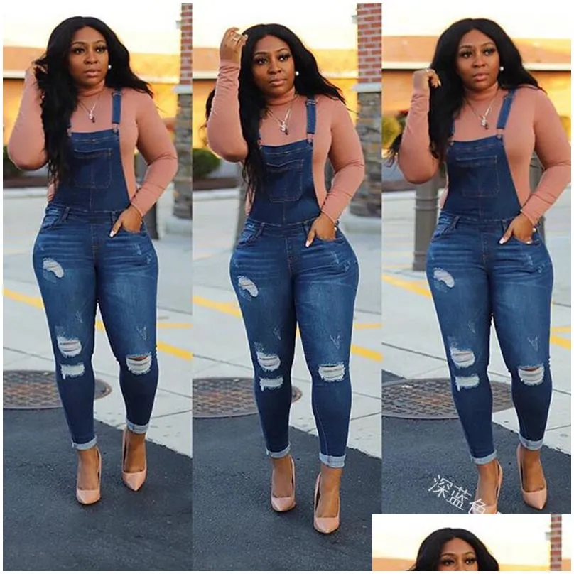 Women`S Jeans Womens Wepbel Skinny Hemming Pants Jumpsuits Plus Size Denim Overalls Fashion Holes Summer Casual Washed Trousers Drop Dhwft