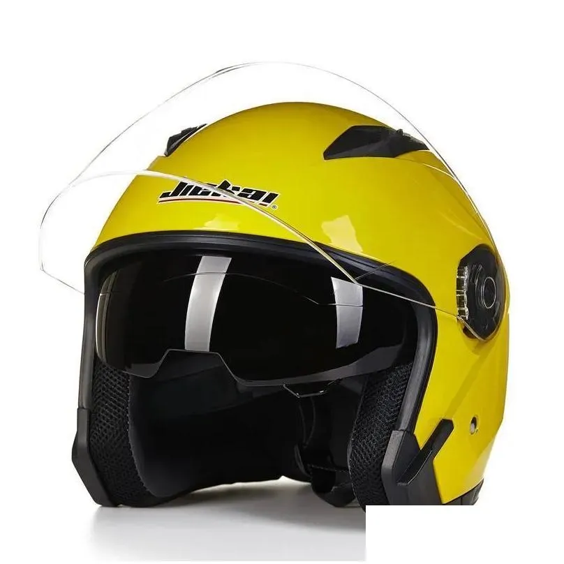 Motorcycle Helmets Whole Vintage Dual Lens Helmet Open Face Capacete Para Motocicleta Cascos Moto Racing Helm2304680 Drop Delivery Aut Dh2Hp