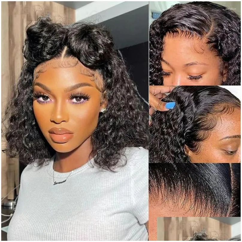 Bob Wig Curly Lace Front Human Hair Black Wet And Wavy Frontal Brazilian Water Wave Wigs Sale Clearance