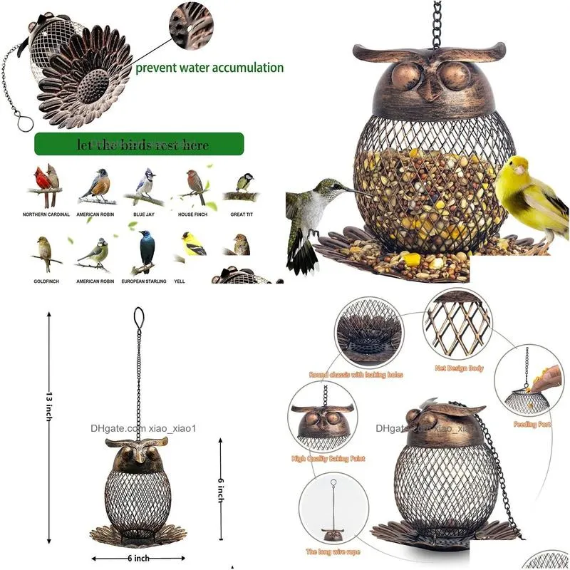 feeding metal owl hummingbird feeders for outdoors hanging iron wild bird feeder parrot parakeets accessories backyard garden decor