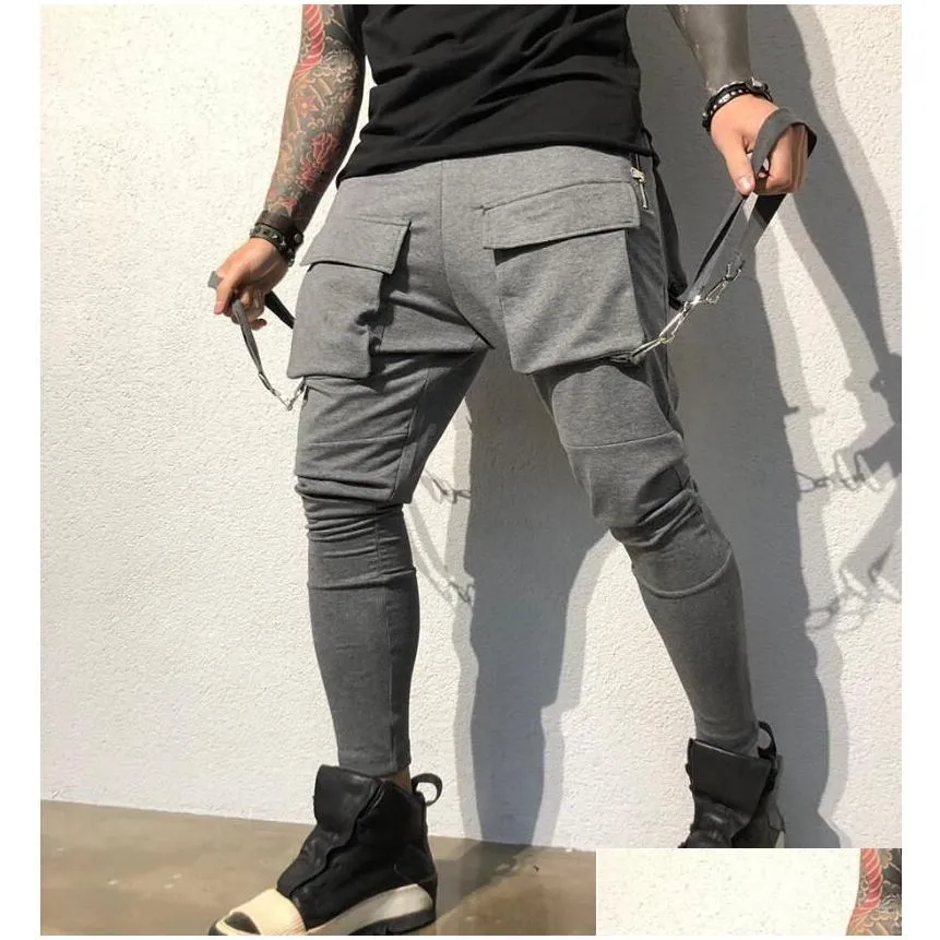 Men`S Pants Mens Fashion Gym Cargo Combat Trousers Solid Color Tracksuit Bot Skinny Joggers Sweat Drop Delivery Apparel Clothing Dhjxu