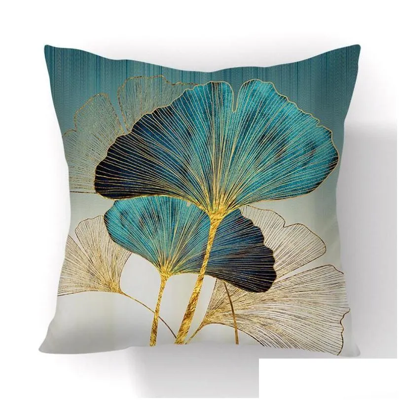 Pillow Case Hand Painted Ginkgo Leaves Polyester Short P Modern Floral Chair Cushions Cases Living Room Decor Throw Pillows Drop Deliv Dh8Mb