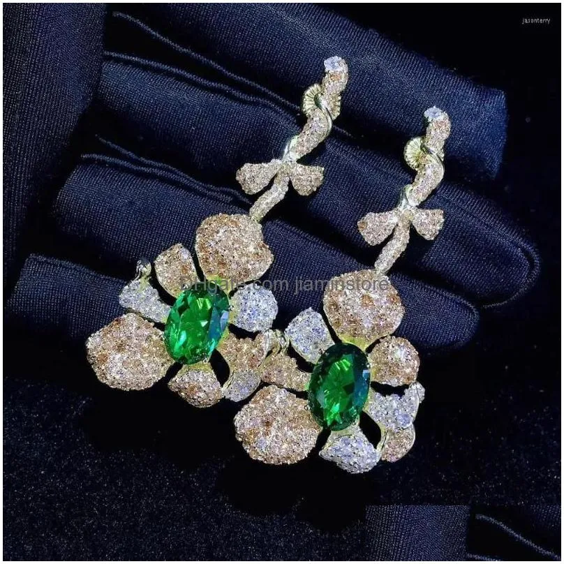 Dangle & Chandelier Earrings Champagne 925 Sterling Sier With Cubic Zircon Leaf Flower Drop Earring Fine Women Jewelry Delivery Dhuta