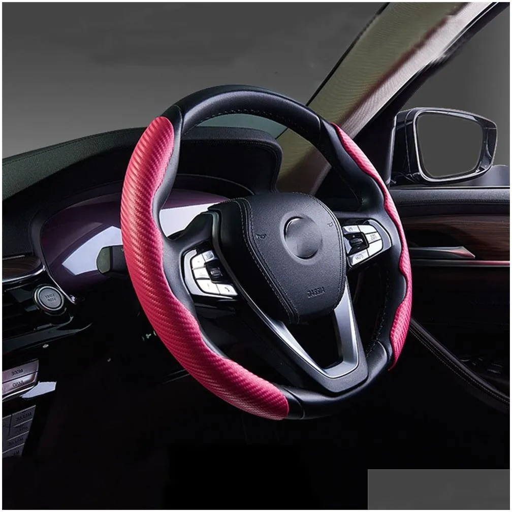 Steering Wheel Covers 1Pair Car Booster Er Carbon Fiber Look Non-Slip Interior Decoration Accessories For Deco Drop Delivery Automobil Dhq95