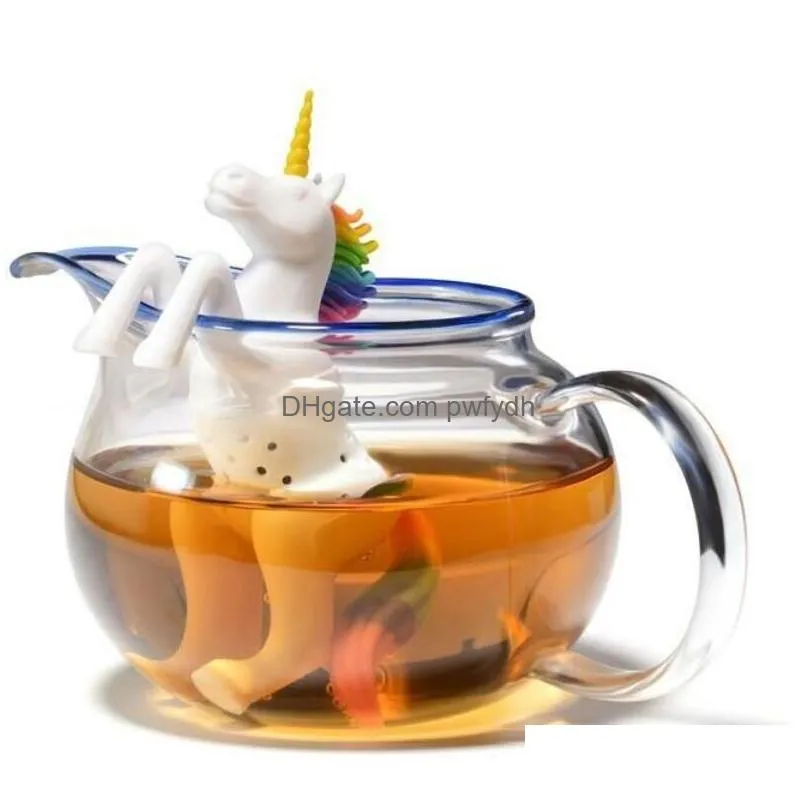 unicorn tea filter silicone creative filter loose shaleaf herbal spice filter tea bag food grade tea infuser strainers iia24n