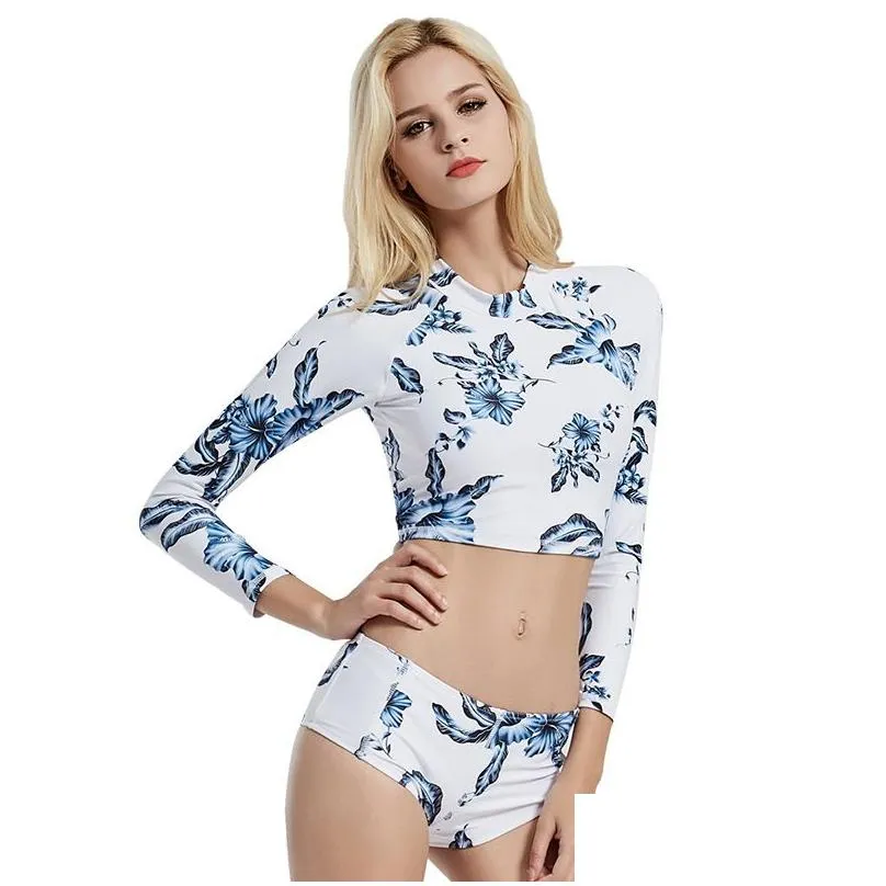 Women`S Swimwear Womens 2021 Women Chinese Style Swimsuits Fashionable Bikini Printing With Floral Summer Surfing Beach Wetsuit Boxer Dh2Kl