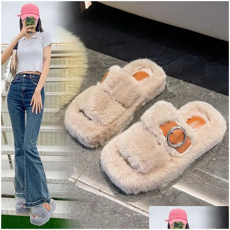 Clothing & Accessories For Plush Stuff 2023 Autumn And Winter New Thick Bottom Square Head With Veet Belt Buckle Comfortable Casual Fa Dhzmv