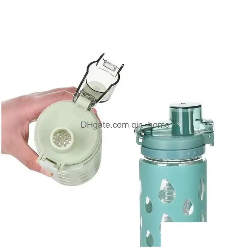 600ml straight glass water bottle with silicone sleeves camping water tumbler by sea rra13287