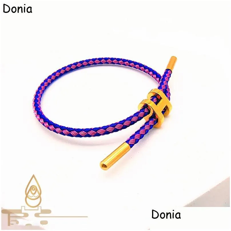 Bangle Donia Jewelry Letter European And American Fashion Designer Luxury Leather Rope Exaggerated Titanium Steel Micro-Inlaid Zirco Dhwxu