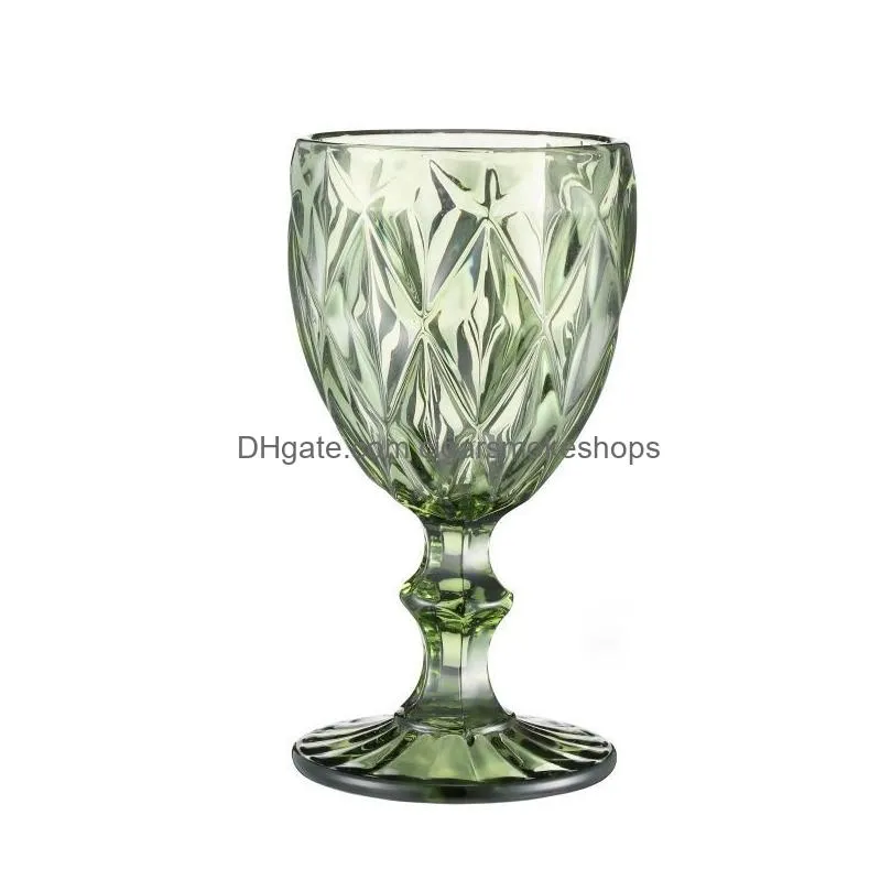 Wine Glasses Wholesale 300Ml 10Oz Vintage Pattern European Style Embossed Stained Lamp Thick Goblets For Party Wedding Jy08 Drop Deliv Dhmao