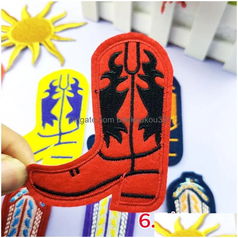 Sewing Notions & Tools Cartoon Boots Iron On Es Colorf Wester Long Boot Embroidered Applique Sew For Clothing Jeand Jacket Hat Backpa Dhyck