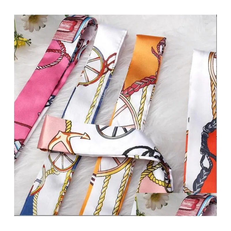 Scarves Fashion Mtifunction Print Scarf For Handbags Handle 36 Colors Head Wrap Scarfs Ribbon Womens Turban Triangle Headband Silk D Dhyqt