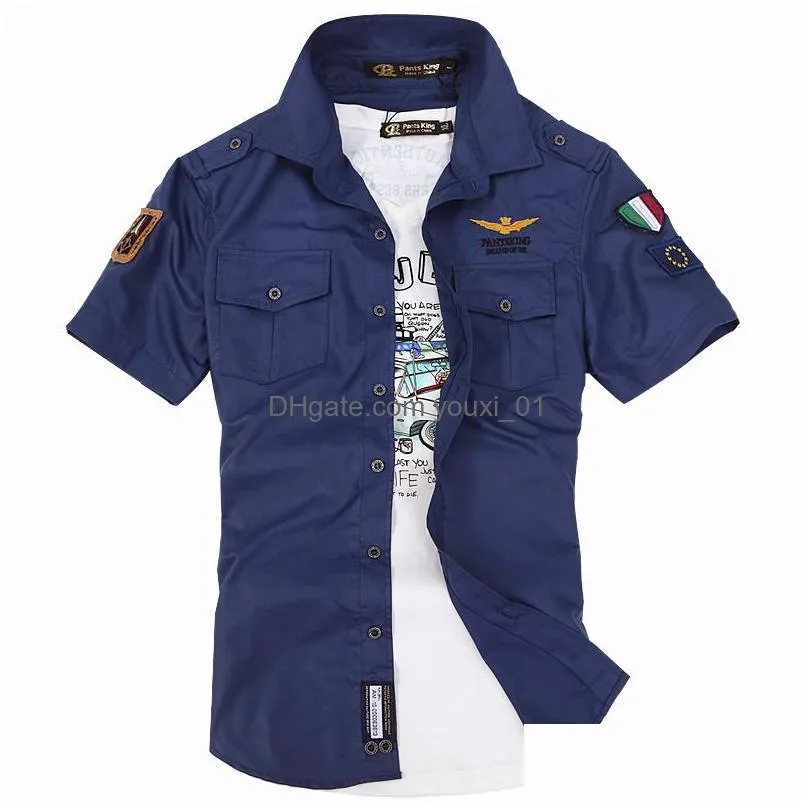 Men`S Casual Shirts Wholesale-Fashion Airforce Uniform Short Sleeve Mens Dress Drop Delivery Apparel Clothing Dh5Ny