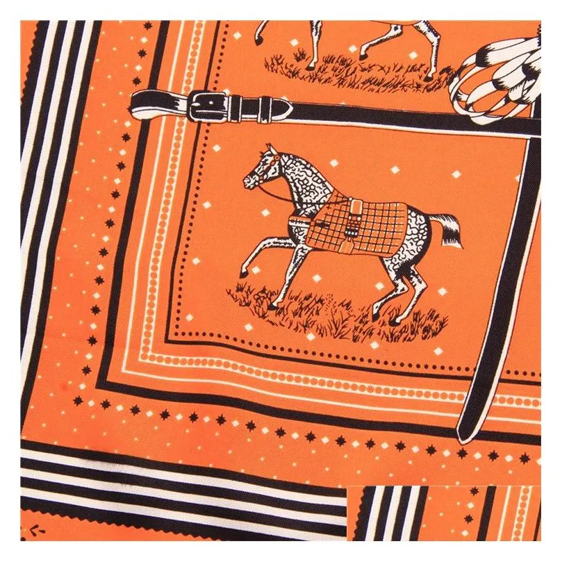 Scarves Manual Hand Rolled Twill Silk Scarf Women Ten War Horses Printing Square Echarpes Foards Femme Wrap Bandana Hijab 90Cmx90Cm Dh02K