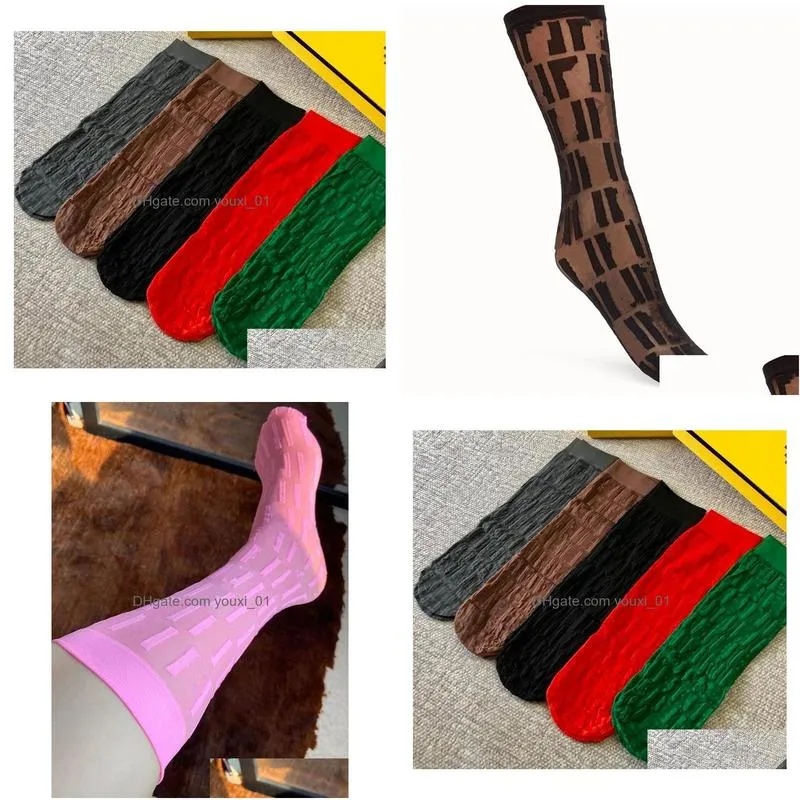 Socks & Hosiery Designer Mesh Stockings For Women Brands Ladies Y Fl Letter Printed Sock Stocking Good Quality Gifts 6 Colors Drop De Dh9Dt