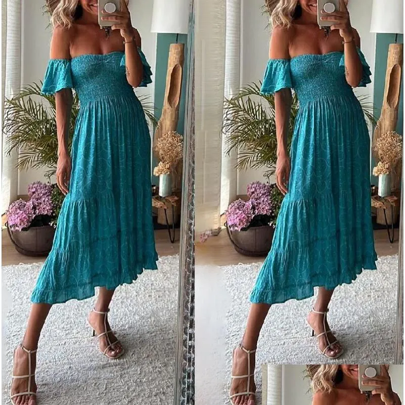 2023 Casual Dresses Women Elegant Chiffon Deep V-neck Floral Pattern Butterfly Sleeves Maxi Vacation Clothes