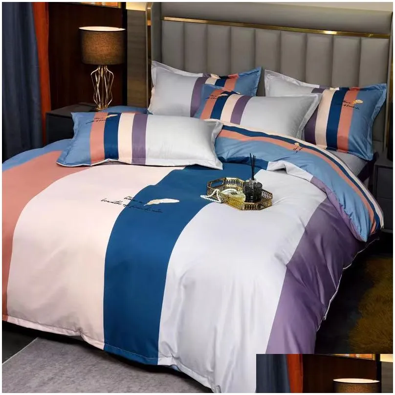 Bedding Sets Queen Size Set 4Pcs Designer Print Quilt Er Pillowcase European Drop Delivery Home Garden Textiles Supplies Otcf6