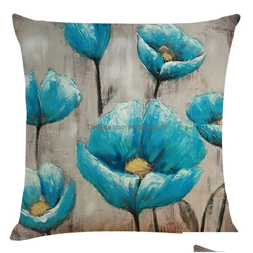 throw pillow cushion cover blue lily of cotton linen polyester decorative home decor sofa couch desk chair bedroom 18x18inch square throw pillow case