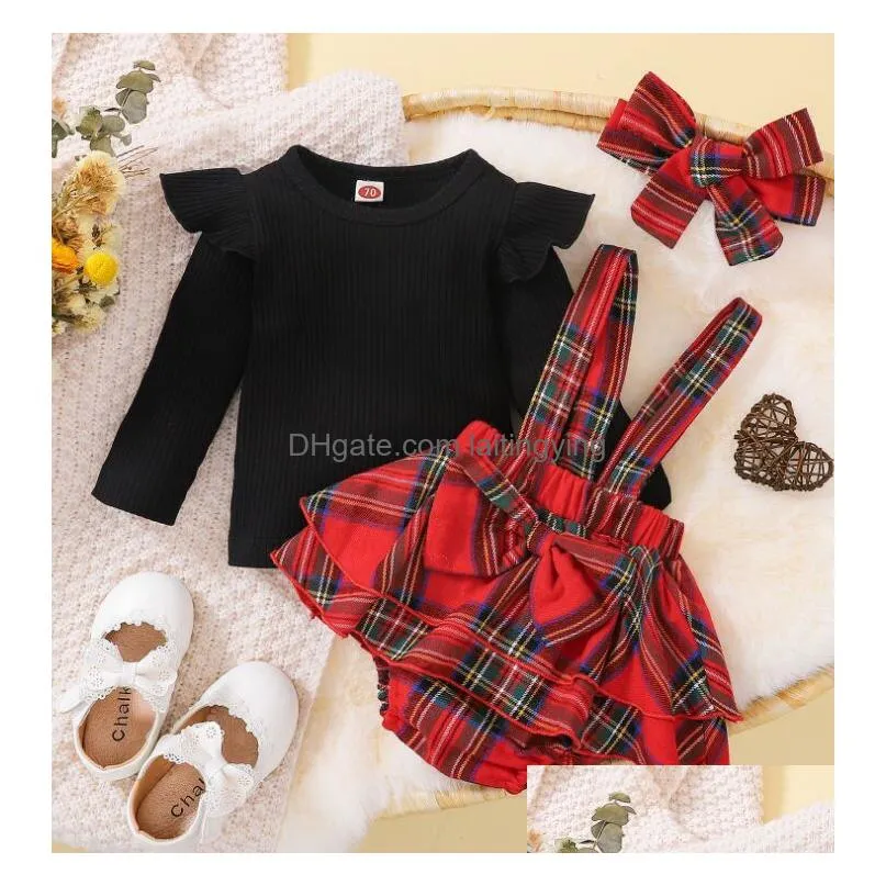 baby rompers girls clothes sets infant outfit ruffles romper top bow ants born toddler infant 3pcs outfits factory price