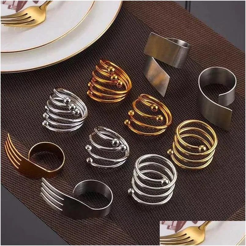 gold silver napkin ring stainless steel napkins buckle el wedding table decoration towels decor hollow out rings llf8599