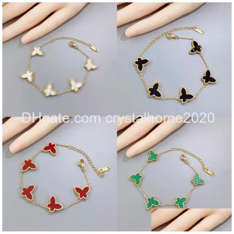 Charm Bracelets Fashion Design Double Side Clover Bracelet 18K Gold Stainless Steel Jewelry For Gift Drop Delivery Otc18