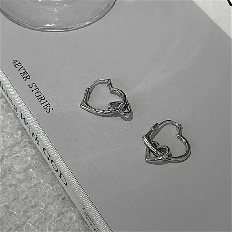 Hoop Earrings 925 Silver Plated Double Love Heart For Women Girls Huggies Party Jewelry Gift Pulseras Mujer E775