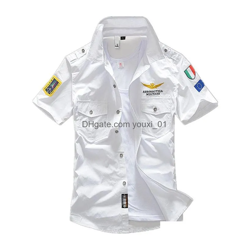 Men`S Casual Shirts Wholesale-Fashion Airforce Uniform Short Sleeve Mens Dress Drop Delivery Apparel Clothing Dh5Ny