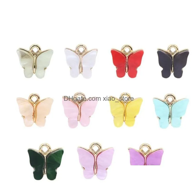 10pcs/lot trendy alloy acrylic butterfly pendant charms fashion creative diy handmade animal charm jewelry accessories necklace earrings