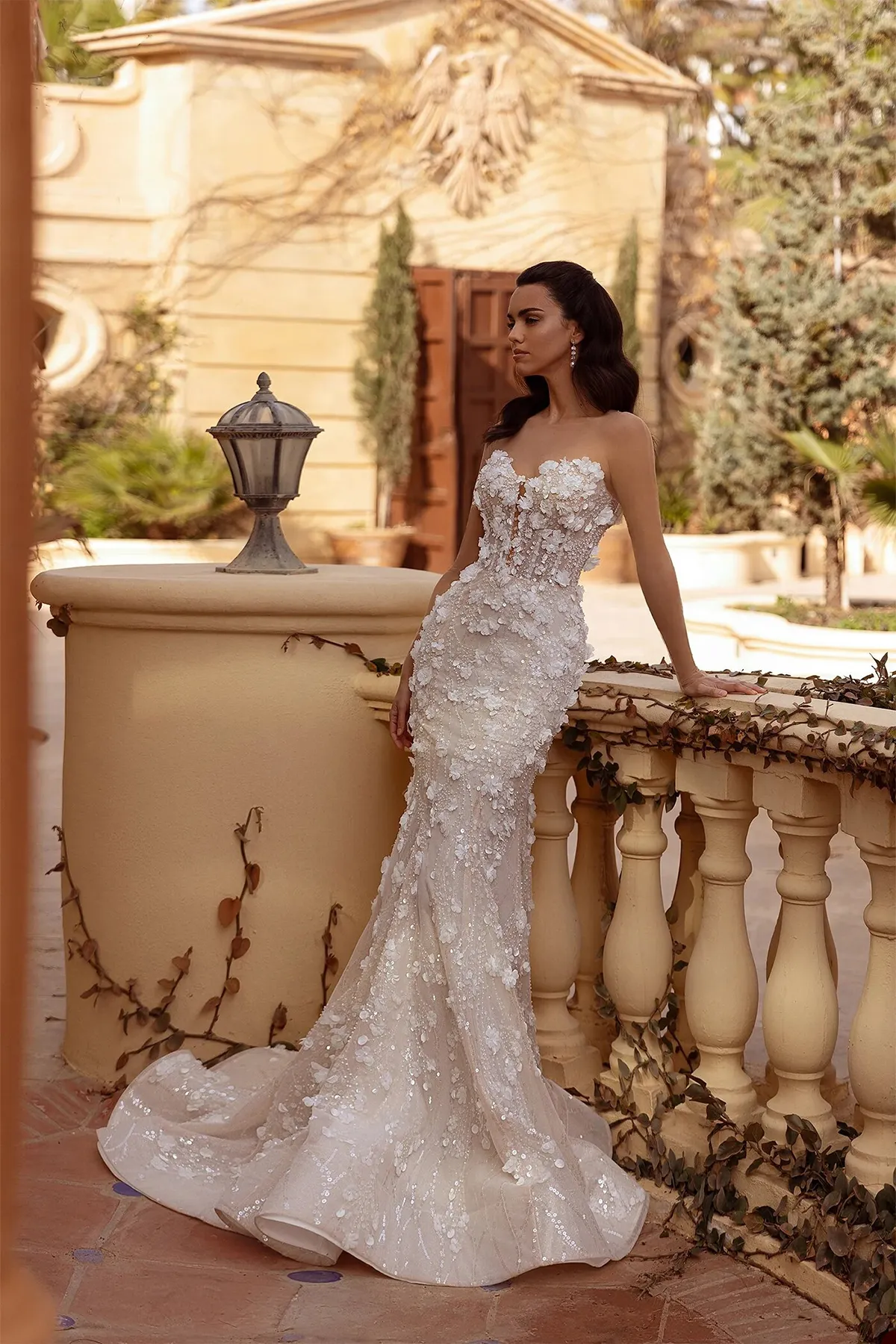 Classic Mermaid Wedding Dress Sheer Neck Long Sleeves Bridal Gowns 3D Appliques Sequins Sweep Train Dresses Custom Made vestidos de novia