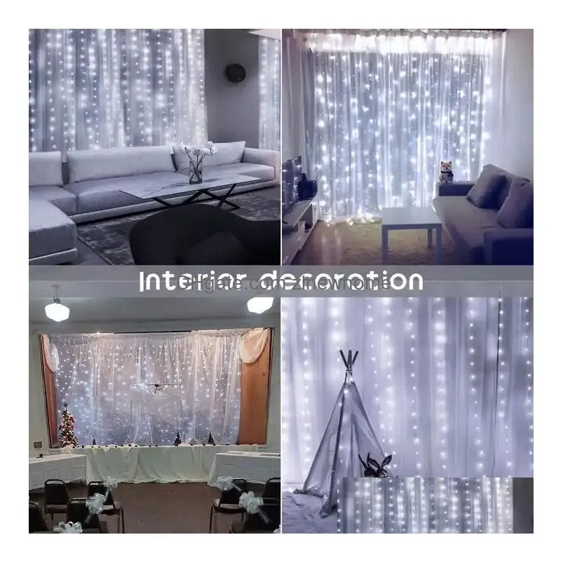 Christmas Decorations 300 Led Remote Control Curtain Lights Plug In Fairy Outdoor Window Wall Hanging String For Bedroom Backdrop Part Dh1Ew