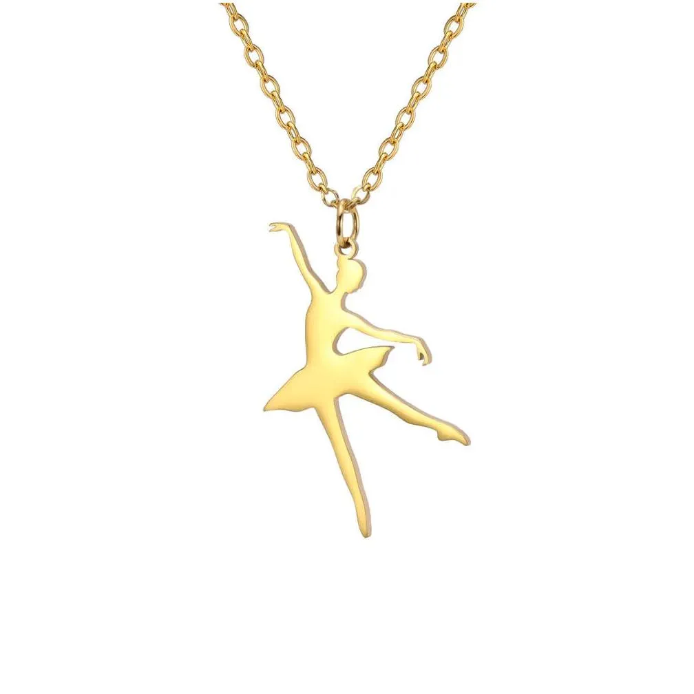Ballet Girl Pendant Women`s Stainless Steel Jewelry Gift Necklace