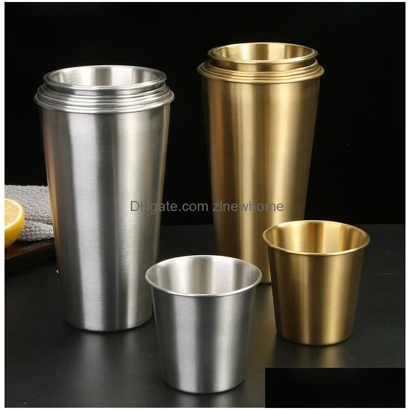 Tumblers Stainless Steel Pint Cups Metal Unbreakable Drinking Glasses Water For Kids Adts Indoor And Outdoor Use - Sier Drop Delivery Dh6O2