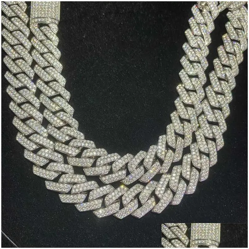 Iced Out Moissanite Chains Cuban Bracelet Bling Moissanite Diamond Cuban Link Chain Hip Hop Men Jewelry Necklace
