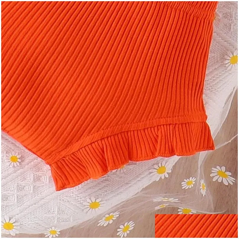 Clothing Sets 2PCS Summer Baby Girls Soft And Comfortable White Letter-Printed Orange Simple Wind Pit Shorts Casual Suit